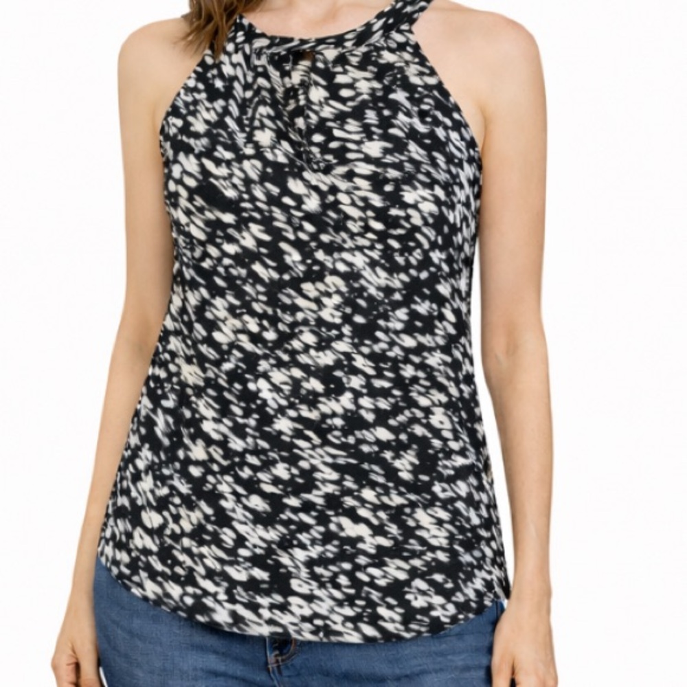 Adiva Black & White Sleeveless Keyhole Blouse (Size S)